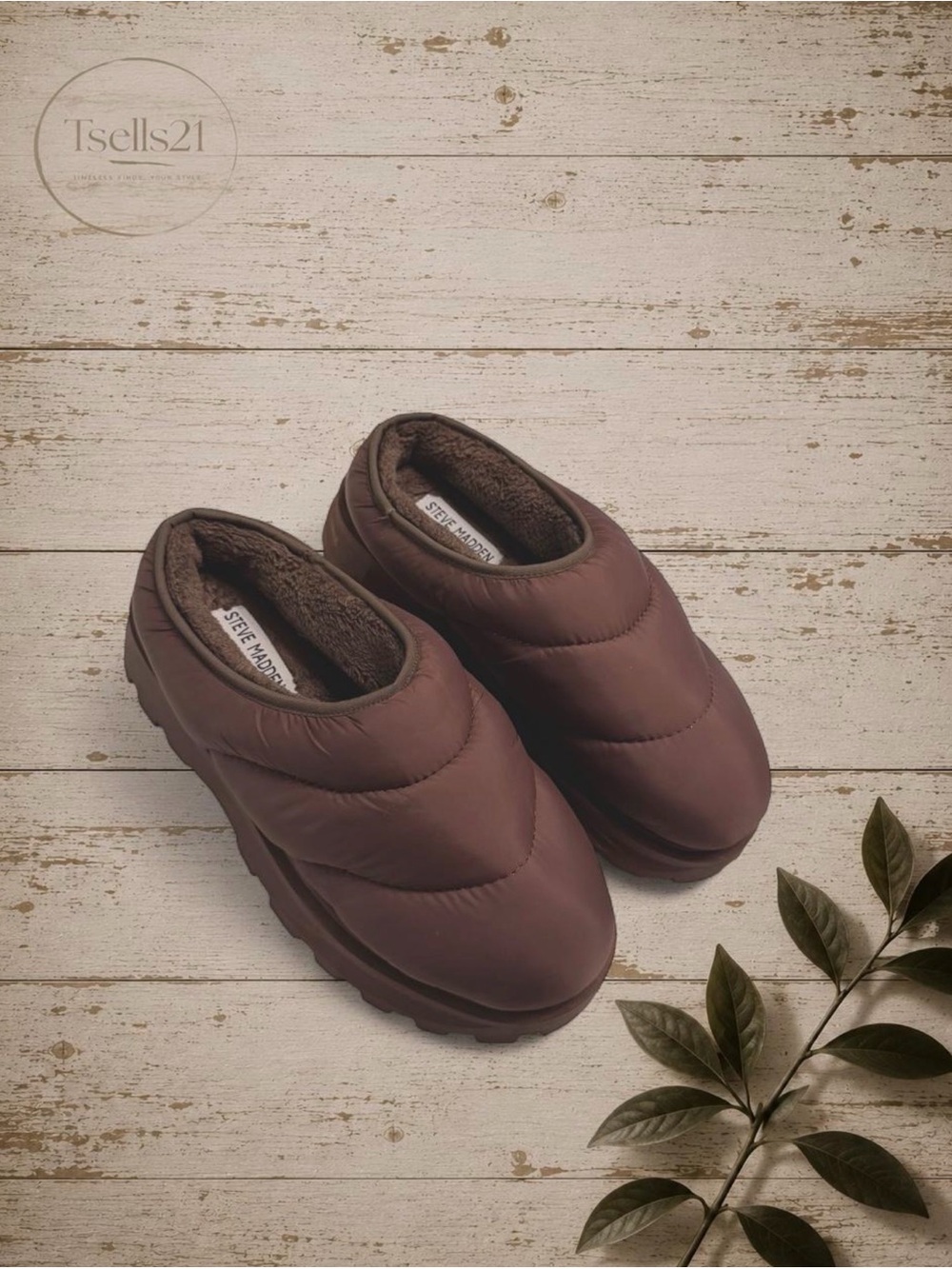 Steve Madden Frost Quilted Slip-On Brown Platform Mules - Size 8